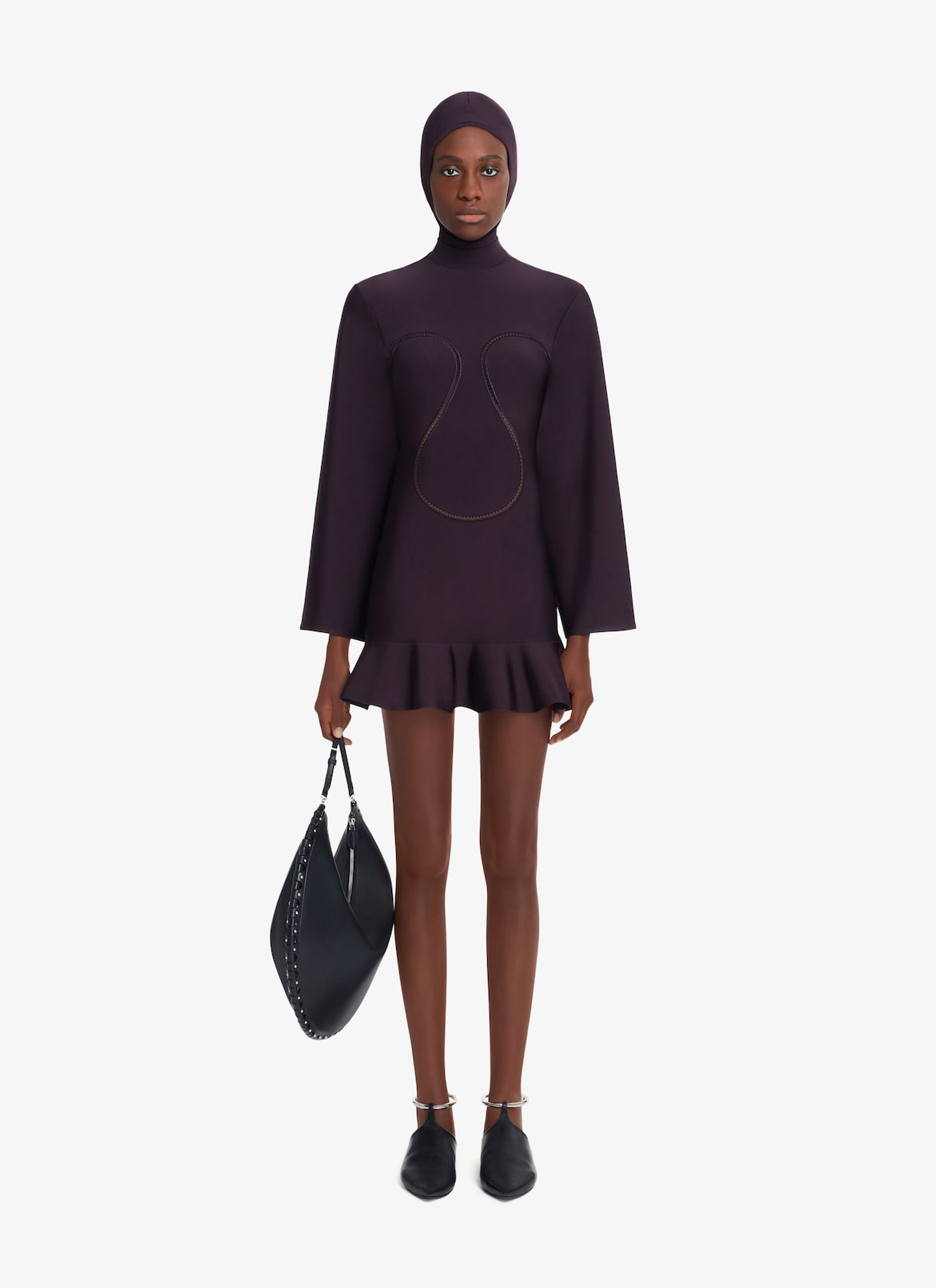KNIT SKATER DRESS ALAÏA AUBERGINE KNIT SKATER DRESS